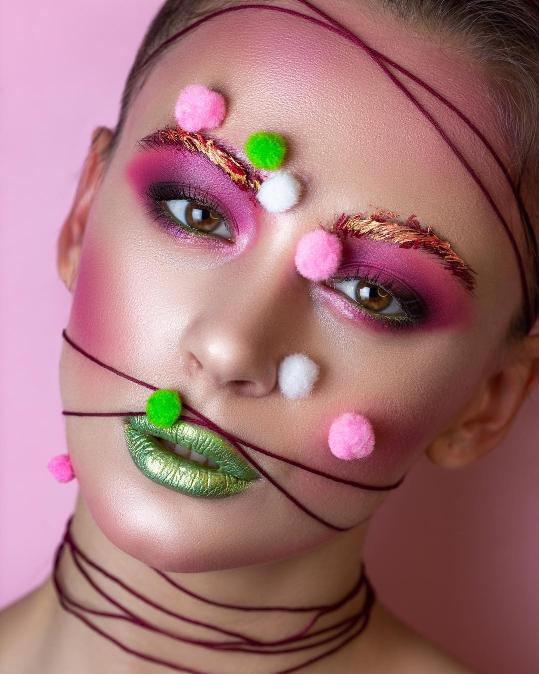 Lady With Green Lips And Pink Eyeshadows